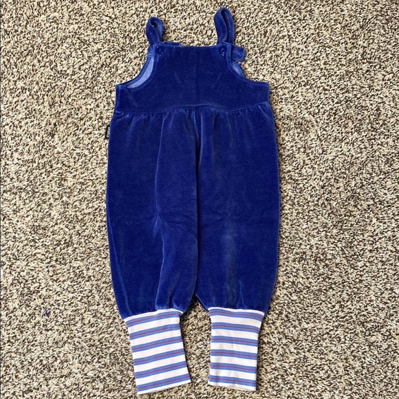 VNTG Petit Bateau Blue and White Velour Jumpsuit with Striped Cuffs - Picture 1 of 6
